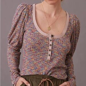 Anthropologie puff sleeve knit Henley top size small